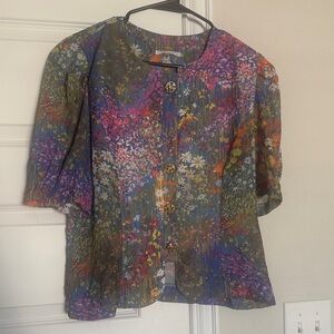 Unlisted Floral Button-Front Short Sleeve Blouse in Multicolor